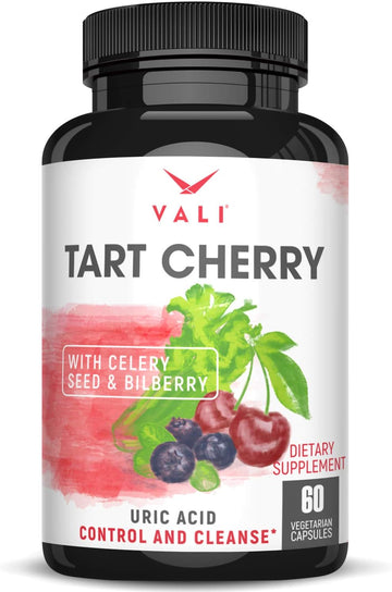 Vali Tart Cherry Uric Acid Cleanse. Organic Cherry Concentrate, Organic Celery Powder & Bilberry Extract. Joint Support, Muscle Health, Sleep & Mobility Polyphenols Supplement. 60 Veggie Capsules