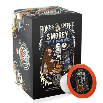 Bones Coffee Company Flavored Coffee Bones Cups S'morey Time S'mores and Graham Crackers | 12ct Single-Serve Coffee Pods Compatible with Keurig 1.0 & 2.0 Keurig Coffee Maker