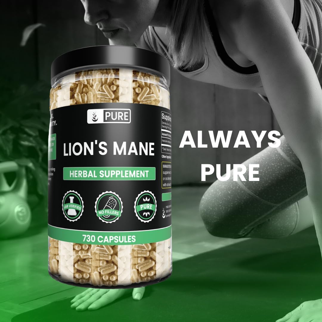 PURE ORIGINAL INGREDIENTS Lion's Mane (730 Capsules) No Magnesium or Rice Fillers, Always Pure, Lab Verified : Health & Household