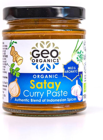 Geo Organics Satay Curry Paste 180G (Pack Of 1) Serves 4 | Organic Indonesian Paste | Vegan & Authentic Indonesian Flavor | Medium Spice | No Artificial Additives | Ready-To-Use Paste