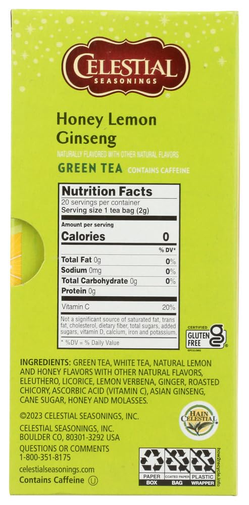 Celestial Seasonings Honey Lemon Ginseng Green Tea Bags, 20 Ct, 2 Pk