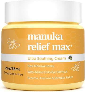 Eczema Psoriasis Manuka Relief Honey Cream, Hand Foot, Tinea Versicolor, Itchy Feet, Butt, Anal Itch, Scalp Dandruff, Bee Sting, Bites, Boil Cyst, Armpit, Adults Kids, Natural Organic Soothing