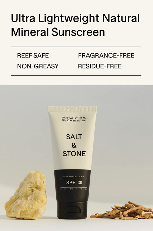 SALT & STONE SPF 30 Natural Mineral Sunscreen Lotion | Made with Non-Nano Zinc Oxide | Broad Spectrum Sun Protection | Water Resistant & Reef Safe | Cruelty-Free & Vegan (3 fl oz)