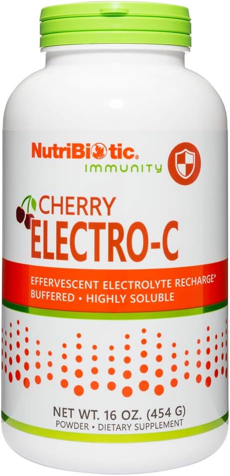 NutriBiotic - Cherry Electro-C Vitamin C & Electrolyte Powder, 16 Oz | 850 Mg Vitamin C Per Serving | Effervescent Electrolyte Recharge | Buffered & Highly Soluble | Non-GMO & Gluten Free