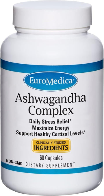 Euromedica Ashwagandha Complex - 60 Capsules - Clinically Studied Ashwagandha & Rhodiola - Energy, Focus & Concentration - Non-GMO - 60 Servings