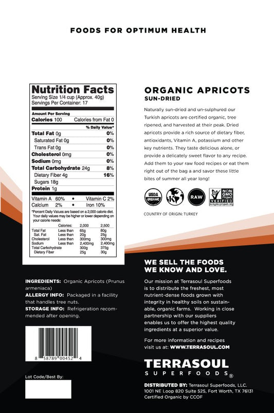 Terrasoul Superfoods Organic Apricots, 2 Lbs, Unsulphured, No-Added Sugar, Sweet And Tangy Delights For Snacking, Baking, And Vibrant Trail Mixes