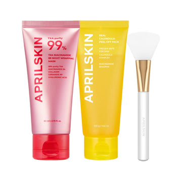 Aprilskin Pore Care & Glow Duo With Jelly Brush: Txa Niacinamide 99 Overnight Wrapping Mask Duo And Jelly Brush, Calendula Flower-Infused Facial Peel Off Mask And Jelly Brush