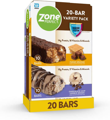 Zoneperfect Protein Bars, 10-14G Protein, 17-18 Vitamins & Minerals, Nutritious Snack Bar, Variety Pack, Chocolate Chip Cookie Dough, Fudge Graham, 20 Bars