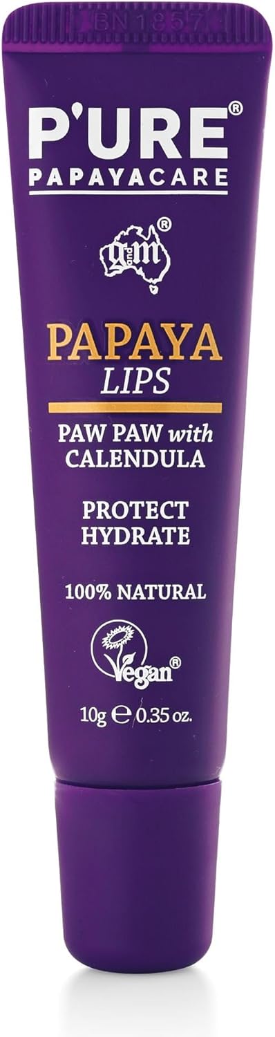P'Ure Papaya Care Vegan Lip Balm 10G - Papaya Lips - Natural Paw Paw Lip Balm - Jojoba, Calendula, Shea Butter Lip Balm - Organic Lip Balm Lip Treatment For Dry Cracked Lips - Cruelty Free