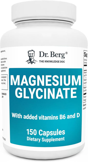 Dr. Berg's Magnesium Glycinate 400mg - Fully Chelated Magnesium Glycinate Capsules for Stress, Calm, Relaxation & Sleep Support - Includes Magnesium-Glycinate w/Vitamin D & B6-150 Veg Capsules