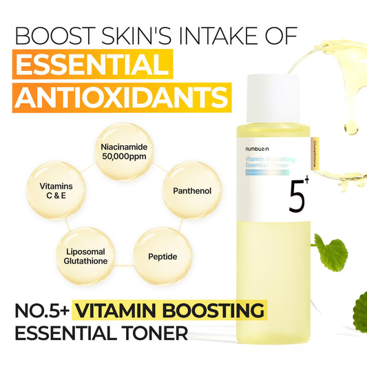 Numbuzin No.5+ Vitamin Boosting Essential Toner | Niacinamide, Hyperpigmentation Radiant Skin, Antioxidant, Vegan, Non-Irritating | Korean Skin Care For Face, 3.38 Fl Oz