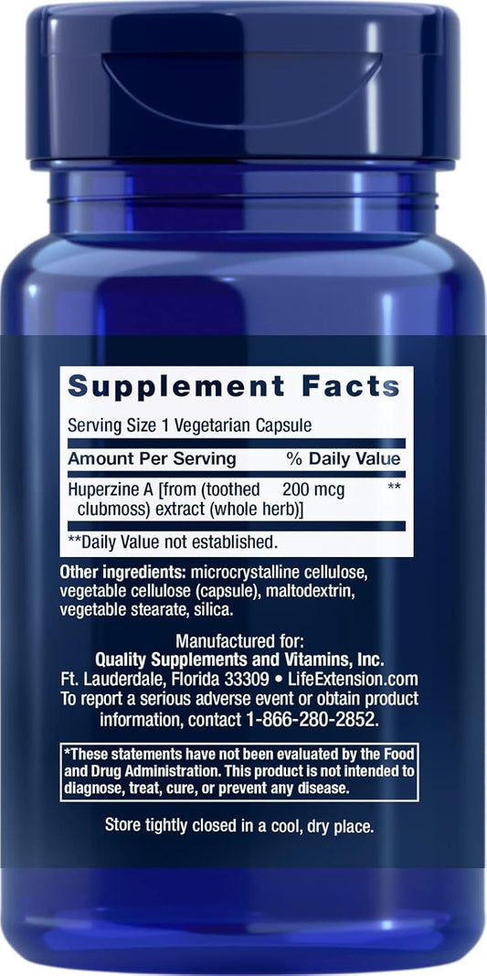 Life Extension Huperzine A 200 Mcg – Promotes Memory Health – Gluten-Free – Non-Gmo – Vegetarian – 60 Vegetarian Capsules