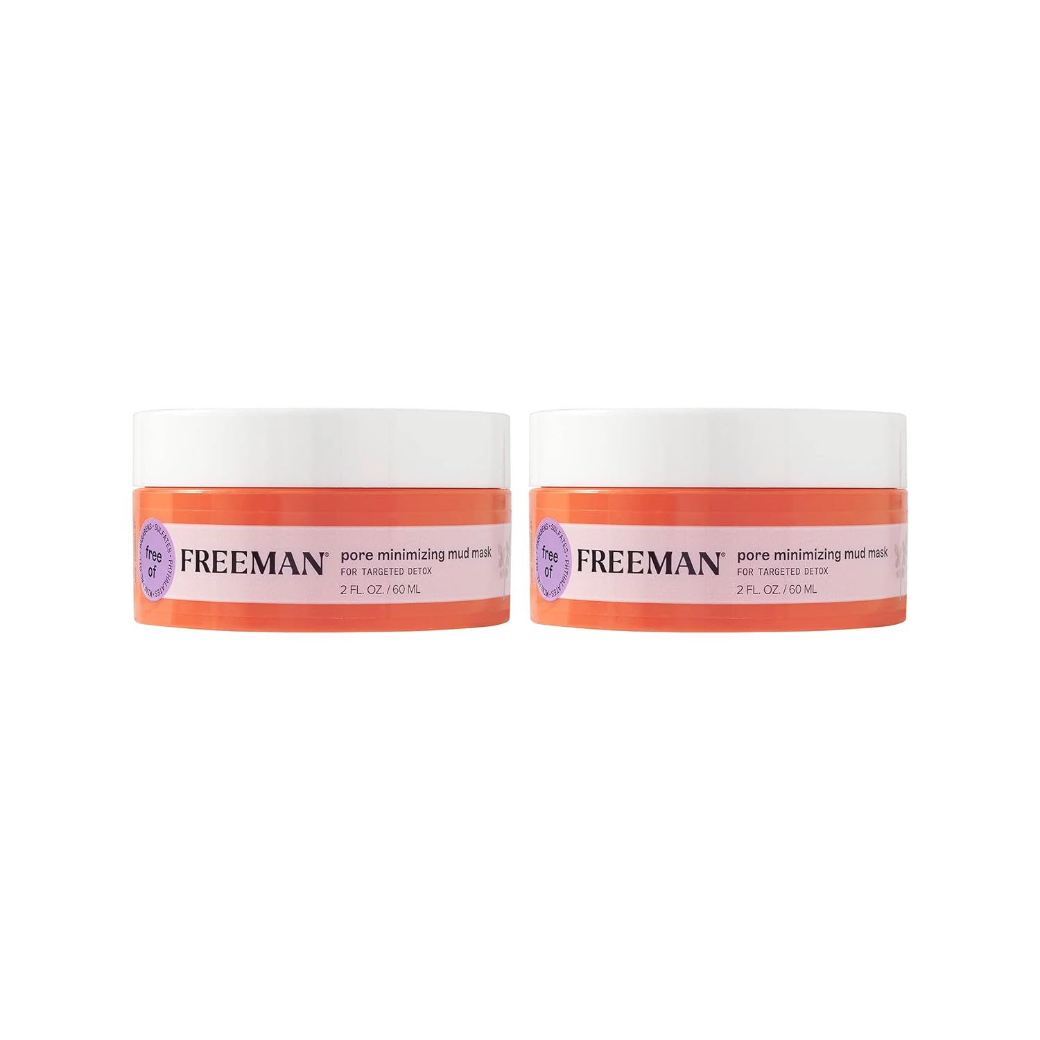 Freeman Pore Minimizing Clay Mud Facial Mask, Koalin Clay, Oil Controlling Face Mask, Reduces Impurities, Perfect For Breakout Prone Skin, Vegan & Cruelty-Free, 2 Fl.Oz./ 60 Ml Jar, 2 Count