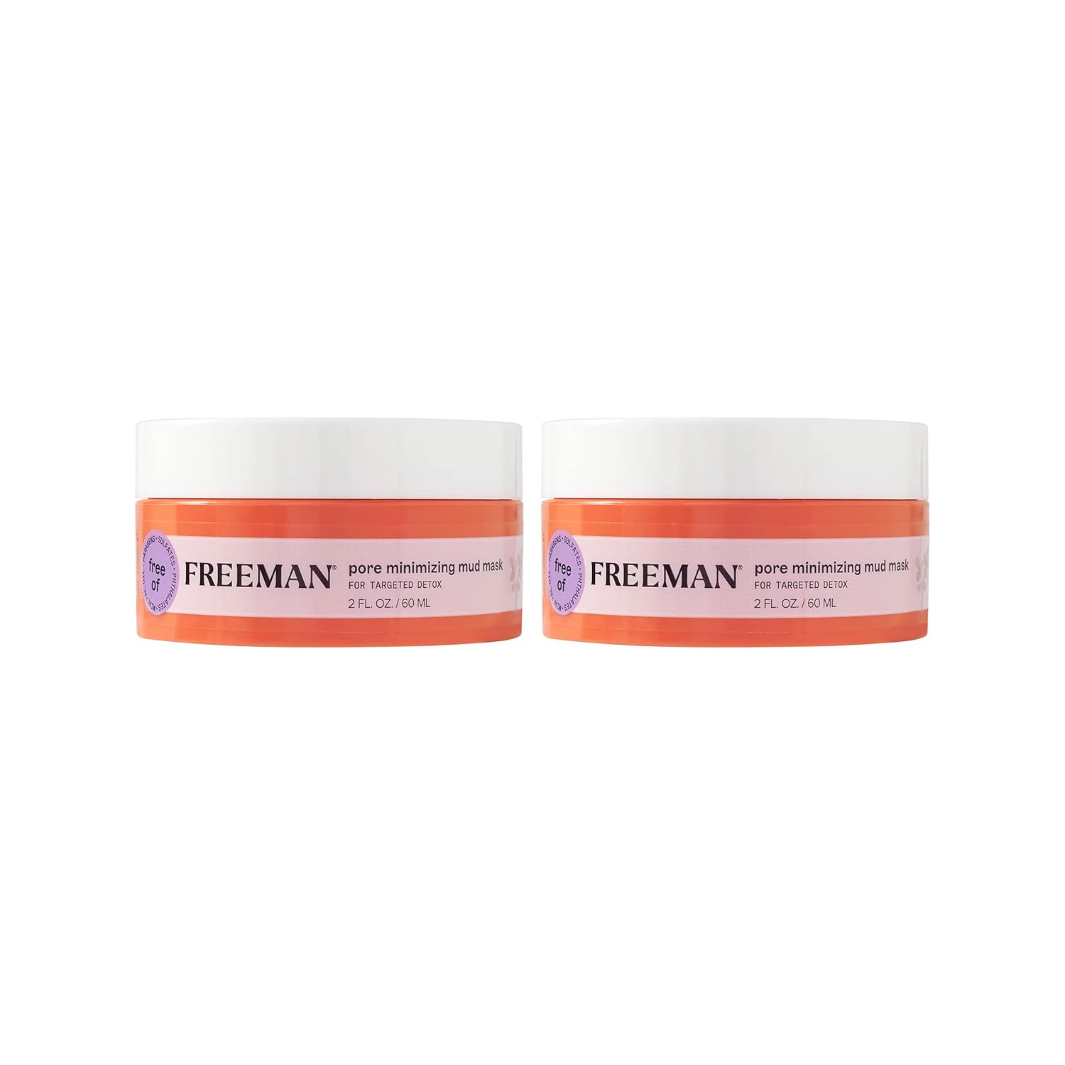 Freeman Pore Minimizing Mud Mask, Facial Mask For Oily Skin, Soothe Irritated Skin, Mattifying & Calming Clay Face Mask, Clear Breakouts, Vegan & Cruelty-Free, 2 Fl. Oz./60 Ml Jar, 2 Count