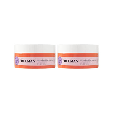 Freeman Pore Minimizing Mud Mask, Facial Mask For Oily Skin, Soothe Irritated Skin, Mattifying & Calming Clay Face Mask, Clear Breakouts, Vegan & Cruelty-Free, 2 Fl. Oz./60 Ml Jar, 2 Count