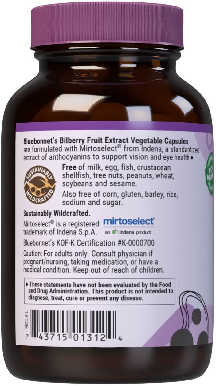 Bluebonnet Bilberry Fruit Extract Supplement, 60 Count : Health & Household