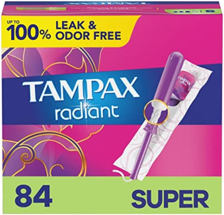 Tampax Radiant Tampons, Regular Absorbency, With Leakguard Braid, Unscented, 84 Count