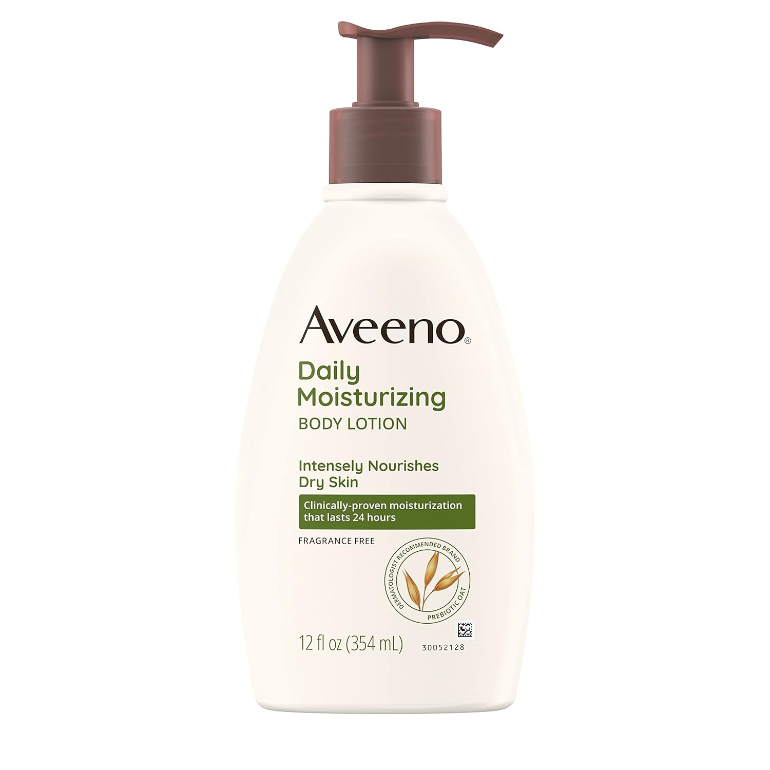 Aveeno Daily Moisturizing Body Lotion with Soothing Prebiotic Oat, Gentle Lotion Nourishes Dry Skin With Moisture, Paraben-, Dye- & Fragrance-Free, Non-Greasy & Non-Comedogenic, 12 fl. Oz