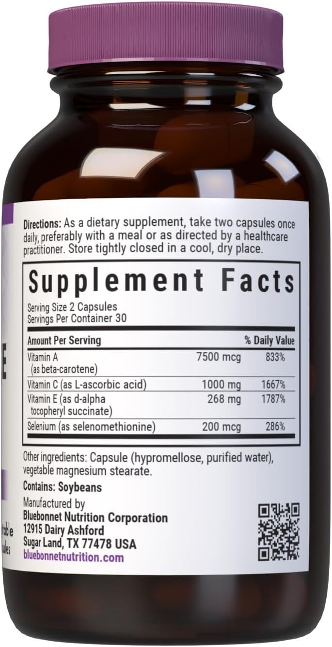 Bluebonnet Beta Carotene C And E Plus Selenium Vegetarian Capsules, 60 Count : Health & Household