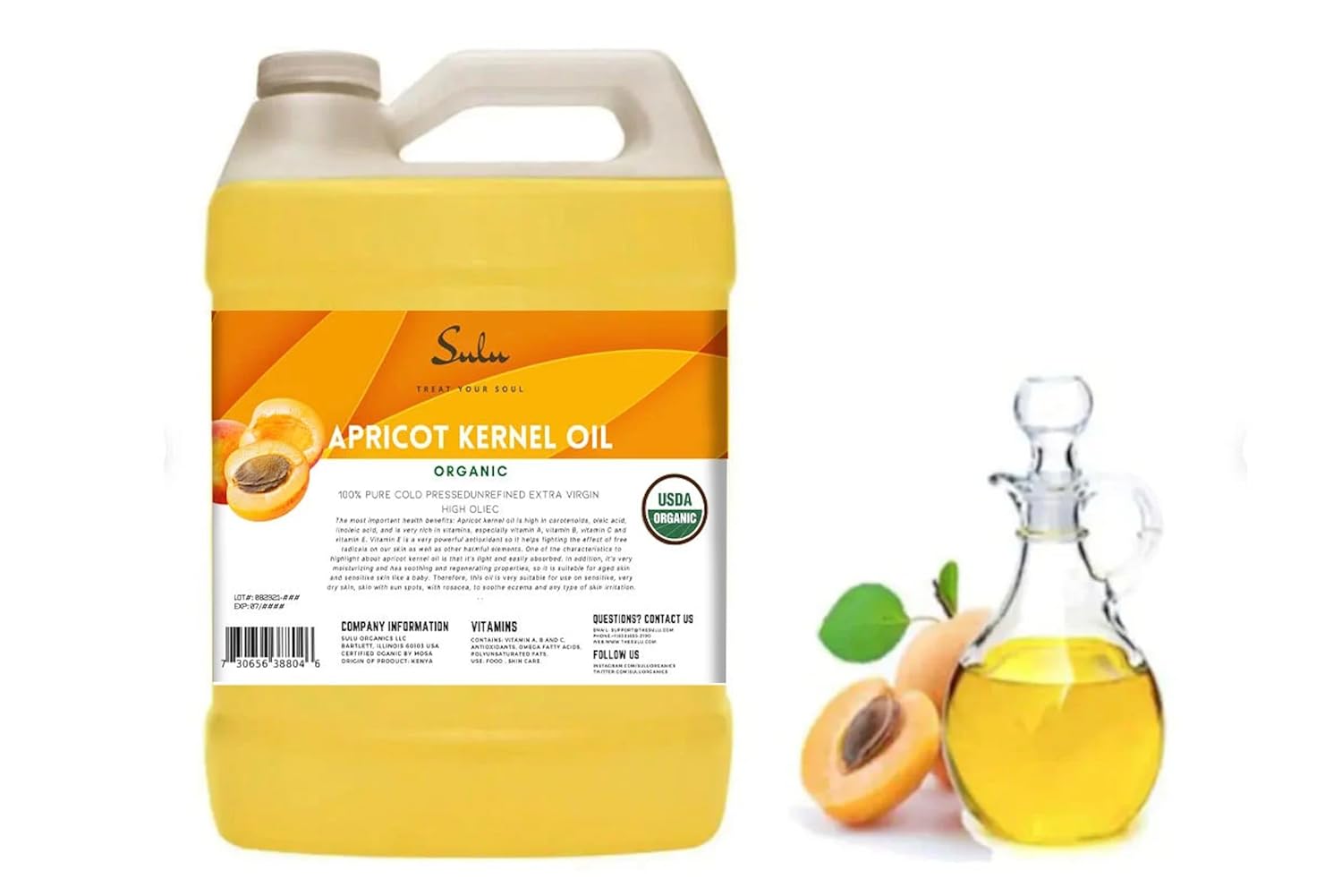 Usda Organic Cold Pressed Unrefined Apricot Kernel Oil (64 Oz)