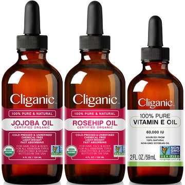 Cliganic Face Oil Trio: Jojoba, Rosehip & Vitamin E Oil