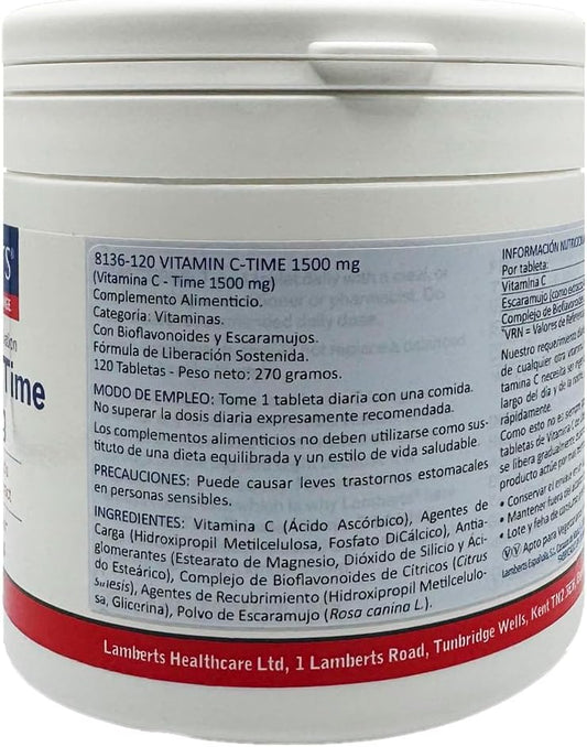 Lamberts Time Release Vitamin C 1500Mg Tablets With Bioflavonoids, 120 Count