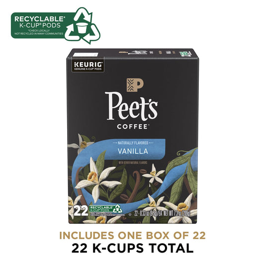 Peet's Coffee, Flavored Coffee K-Cup Pods for Keurig Brewers - Vanilla 22 Count (1 Box of 22 K-Cup Pods)
