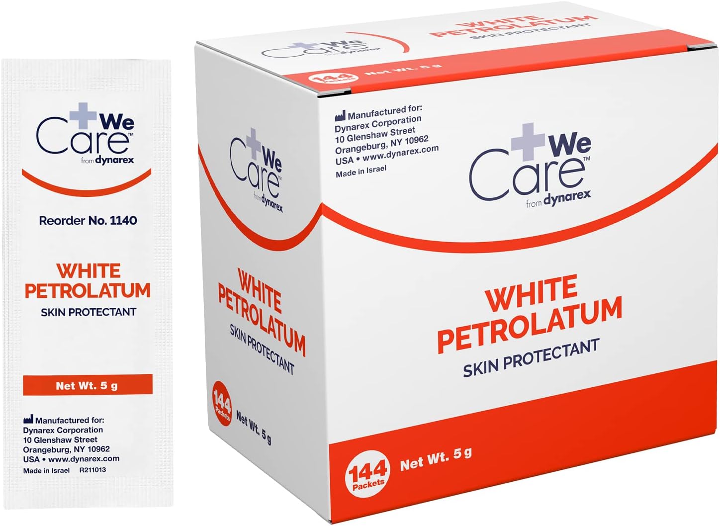 Dynarex White Petrolatum, Petroleum Jelly For Dry Or Cracked Skin, Soothing White Petroleum Jelly For Minor Skin Irritations, 5G Foil Packets, 1 Box Of 144 Petroleum Jelly Packets