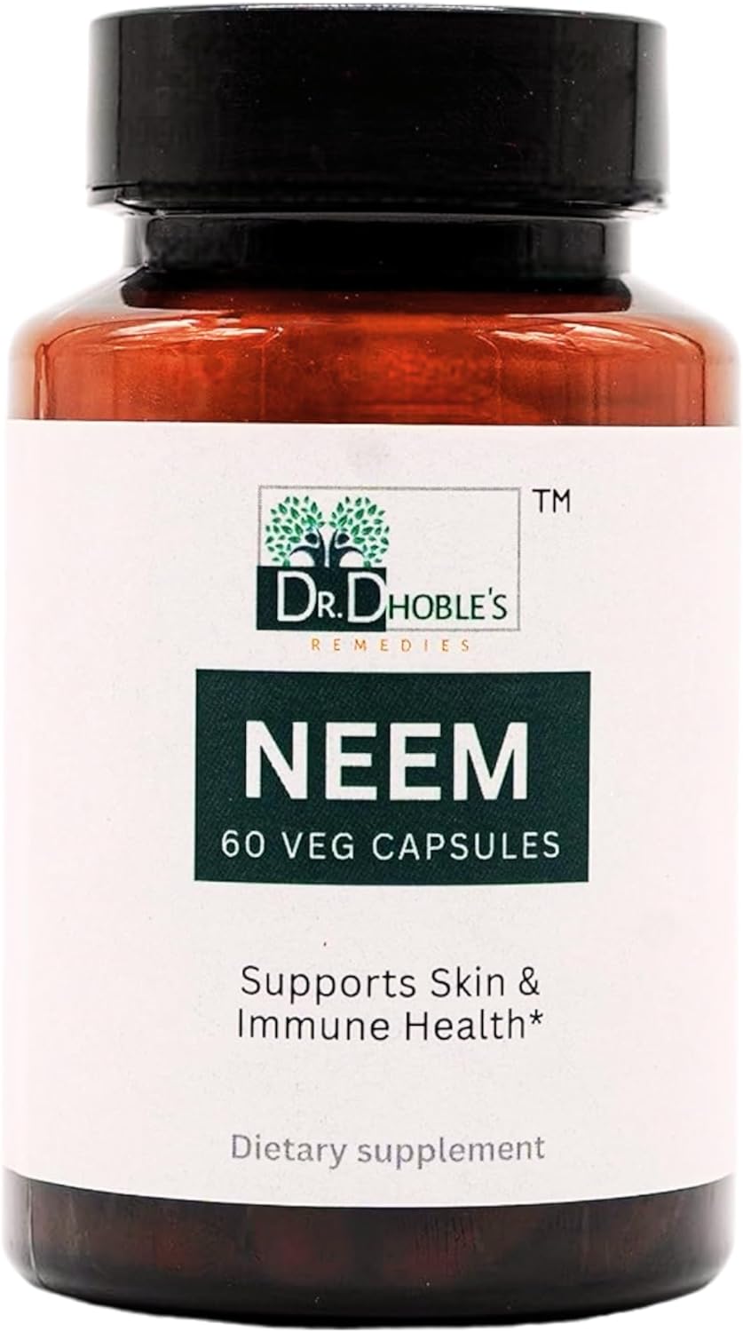 DR. DHOBLE?S REMEDIES Neem Organic Herbal Supplement - Supports Healthy Clear Skin, Immune & Liver Health, Detox, Healthy Inflammatory Response, Vegan, Gluten-Free, 60 Capsules