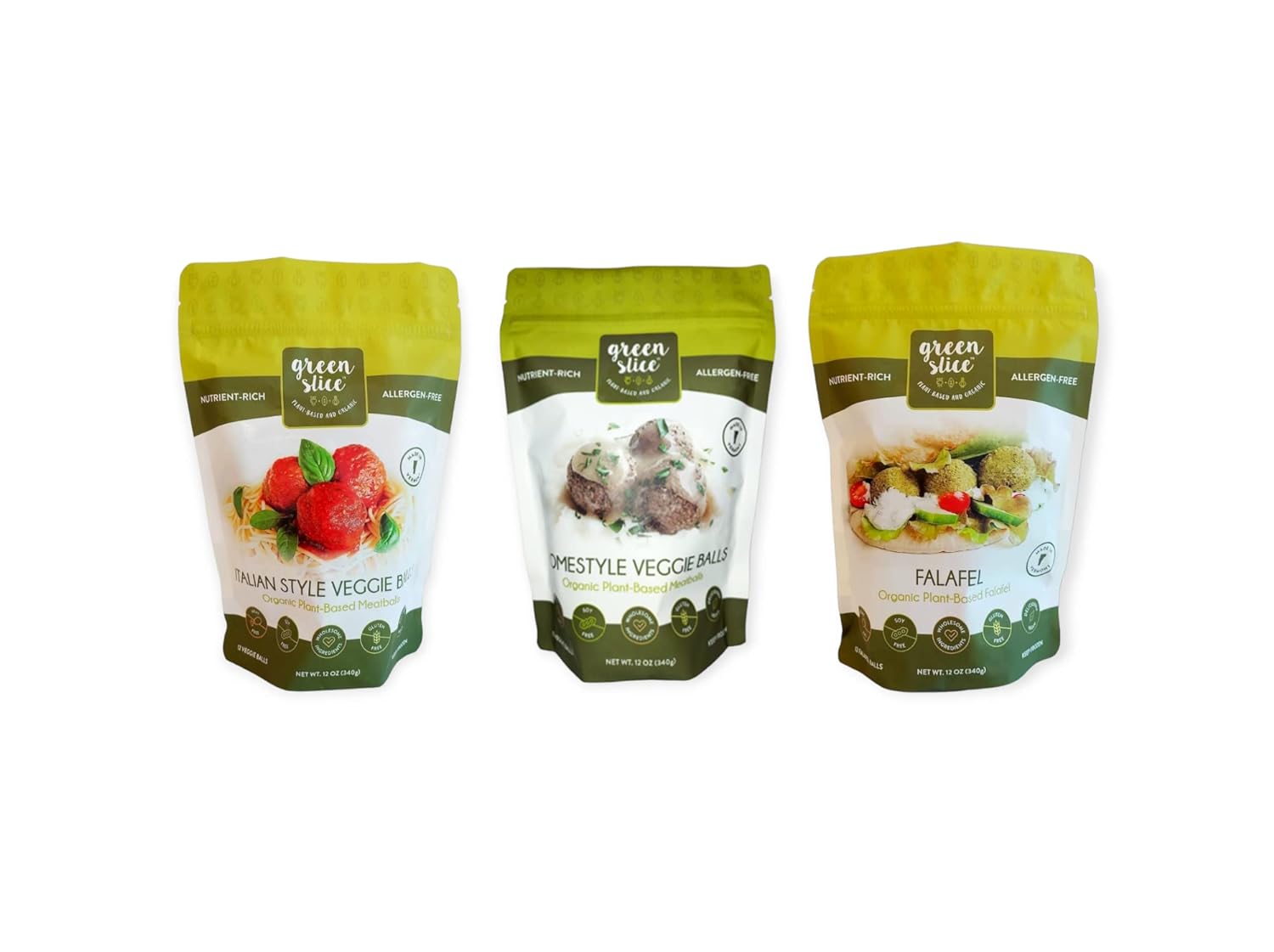 Green Slice Wholesome Gluten-Free Veggie Balls Variety Pack (12Oz, 3) Of Falafel, Italian Style Vegan Meatballs, Homestyle Plant Based Meatballs