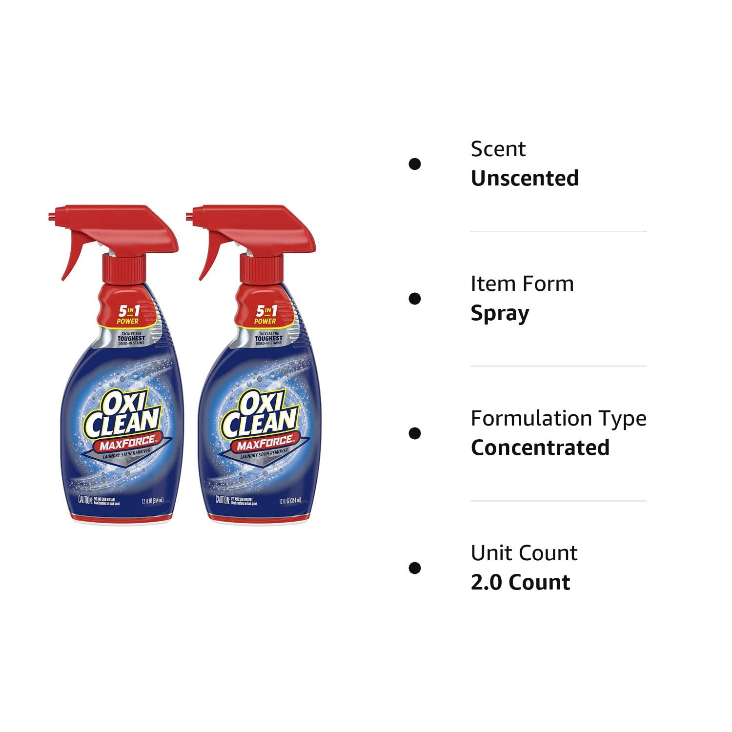 OxiClean Max Force 5 in 1 Power Laundry Stain Remover Spray, 12 oz - 2 PK : Health & Household