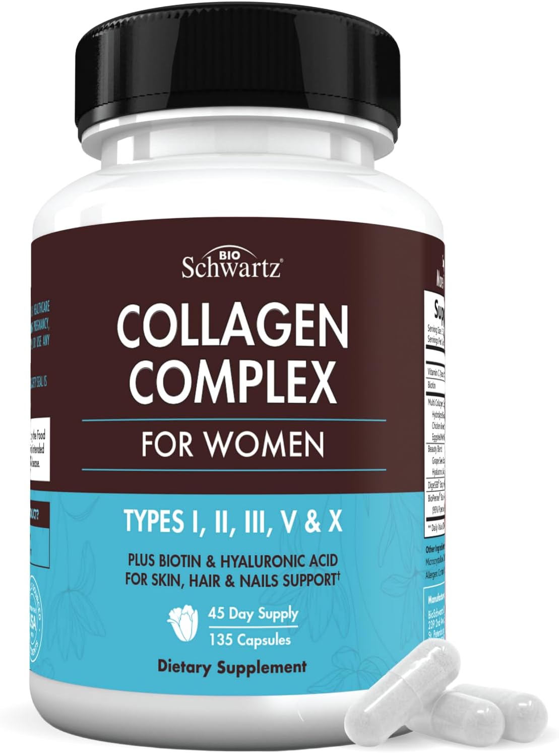 Multi Collagen Pills for Women (Types I II III V X) with Vitamin C Hyaluronic Acid Biotin Keratin Digestive Enzymes Grape Seed, Healthy Skin Hair Nails Supplement, 135 Collagen Peptides Capsules