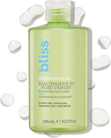 Bliss Disappearing Act Niacinamide Toner Pore Vanish Complex Purifies Pores All Skin Types Fragrance Free Clean Cruelty Free Vegan 300 ml