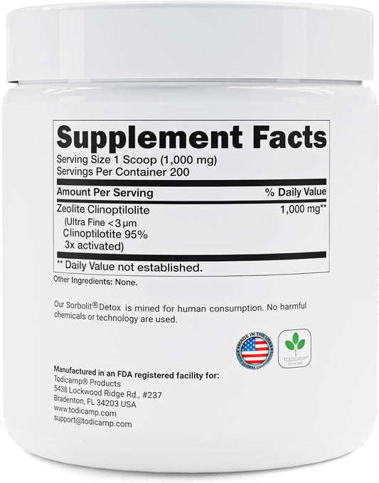 Sorbolit Zeolite Detox - 7.05 Oz Zeolite Powder Supplement For Full Body Detox - Gut Cleanse, Cellular Liver Detox | 200 Days Supply