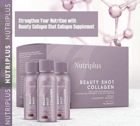 FARMASI Nutriplus Beauty Shot Collagen, Collagen Meets Your Daily Protein Needs, Prevents Skin Wrinkles, Hair Loss and Improves Your Sleep Pattern, 1.69 fl. oz x 15 shot