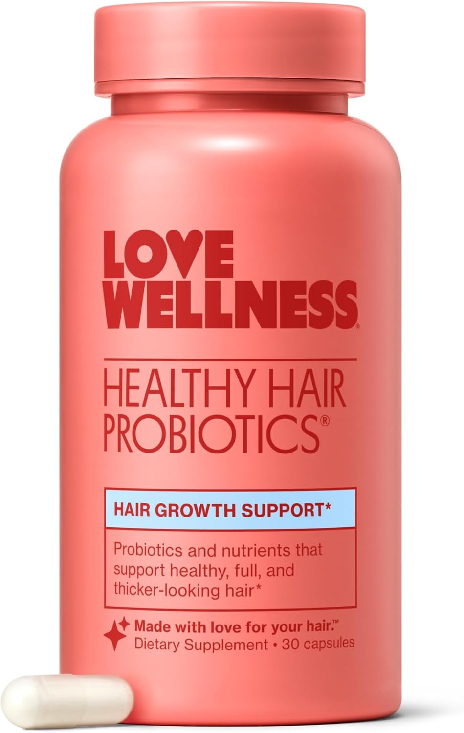 Love Wellness Healthy Hair Probiotics | Support Hair Growth With Biotin And Vitamin B12 & B6 | Supplement For Healthy Scalp & Thicker, Fuller Looking Hair | Safe & Effective | 30 Capsules
