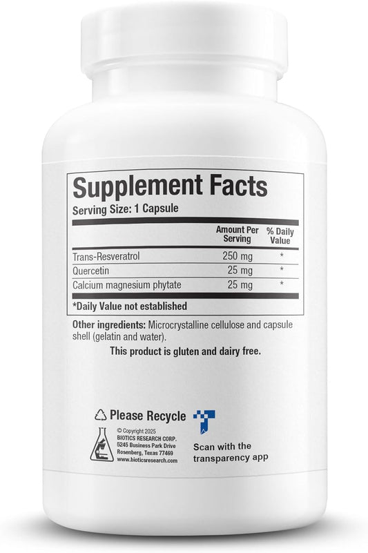 Biotics Research Resverasirt Hp Formulated By Dr. Mark Houston, Trans Resveratrol, Quercetin, Increase Sirtuin Activity, Cardiovascular Support, Heart Power, Vascular Support, 30 Capsules