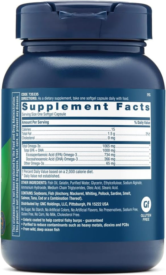 Gnc Triple Strength Omega 3 Fish Oil 1000Mg, 60 Count, Supports Joint, Skin, Eye, And Heart Health