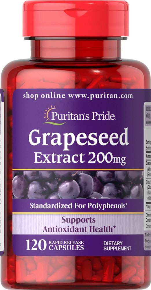Puritan's Pride Grapeseed Extract 200 Mg Capsules, 120 Count : Health & Household