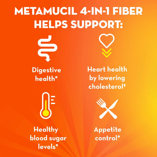 Metamucil, Daily Psyllium Husk Powder Supplement with Real Sugar, 4-in-1 Fiber for Digestive Health, Unflavored Fiber Powder, Stone Ground Texture, 114 Servings