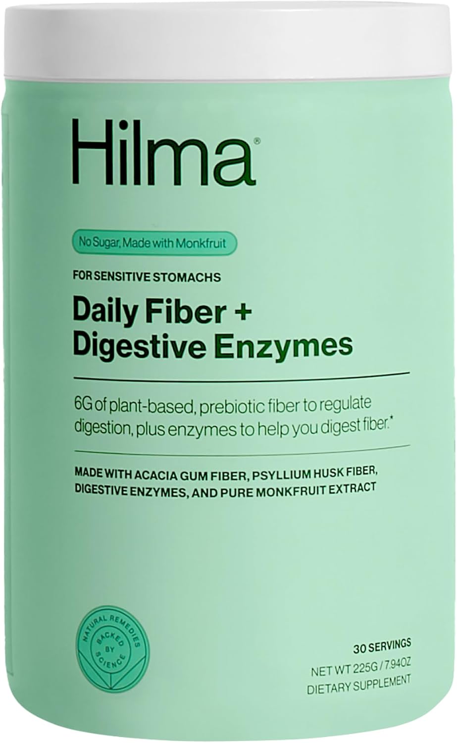Hilma Daily Fiber And Digestive Enzymes, Fiber Supplement Powder With Prebiotics And Enzymes Formulated With Psyllium Husk And Acacia, Gluten Free, Vegan, Fsa Eligible, Digestive Support, 30 Servings
