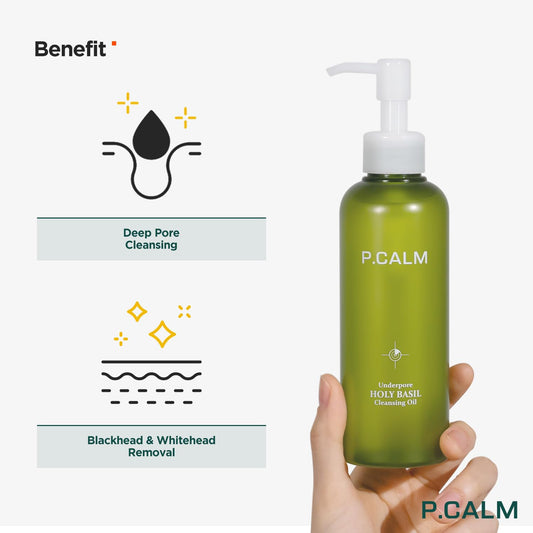 P.Calm Underpore Double Cleansing Duo | Underpore Holy Basil Cleansing Oil 6.42 Fl.Oz & Underpore Cleanser 5.07 Fl.Oz | Removing Blackheads & Whitehead, Double Cleansing | Korean Skincare