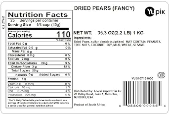 Yupik Dry Fruits, Dried Fancy Pears, 2.2 lb, Pack of 1