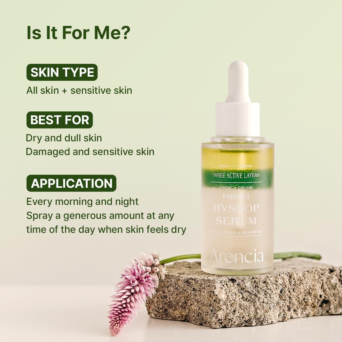 Hyssop Trinity Serum - Face Serum For Hydration, Glow, Long-Lasting Moisture, Pore Tightening, Blurring, Anti-Aging - Fresh Ingredients, 3 Active Layers