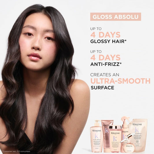 Kérastase Gloss Absolu Refill Pouch Shampoo For For All Hair Types, With Glycolic Acid, Hyaluronic Acid & Wild Rose 500Ml