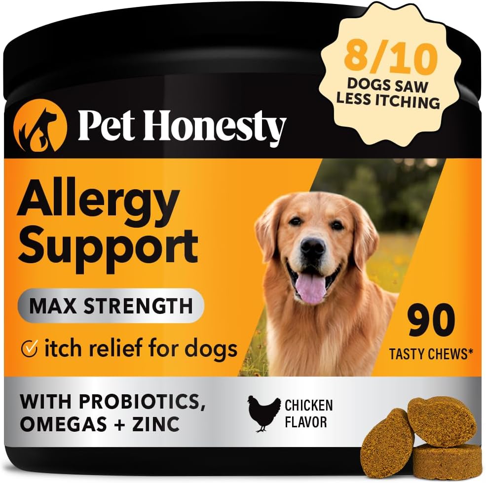 Pet Honesty Dog Allergy Relief Immunity Max Strength - Dog Allergy Chews, Probiotics For Dog, Dog Skin And Coat Supplement, Itch Relief For Dogs,Seasonal Allergy Support Supplement (Chicken)