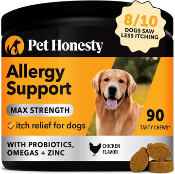Pet Honesty Dog Allergy Relief Immunity Max Strength - Dog Allergy Chews, Probiotics For Dog, Dog Skin And Coat Supplement, Itch Relief For Dogs,Seasonal Allergy Support Supplement (Chicken)