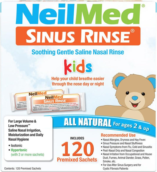 Sinus Rinse Pediatric Premixed Packets 120Ct (Pack Of 2)- Soothing, No Burning Or Stinging Large Volume & Low Pressure System Saline Nasal Irrigation