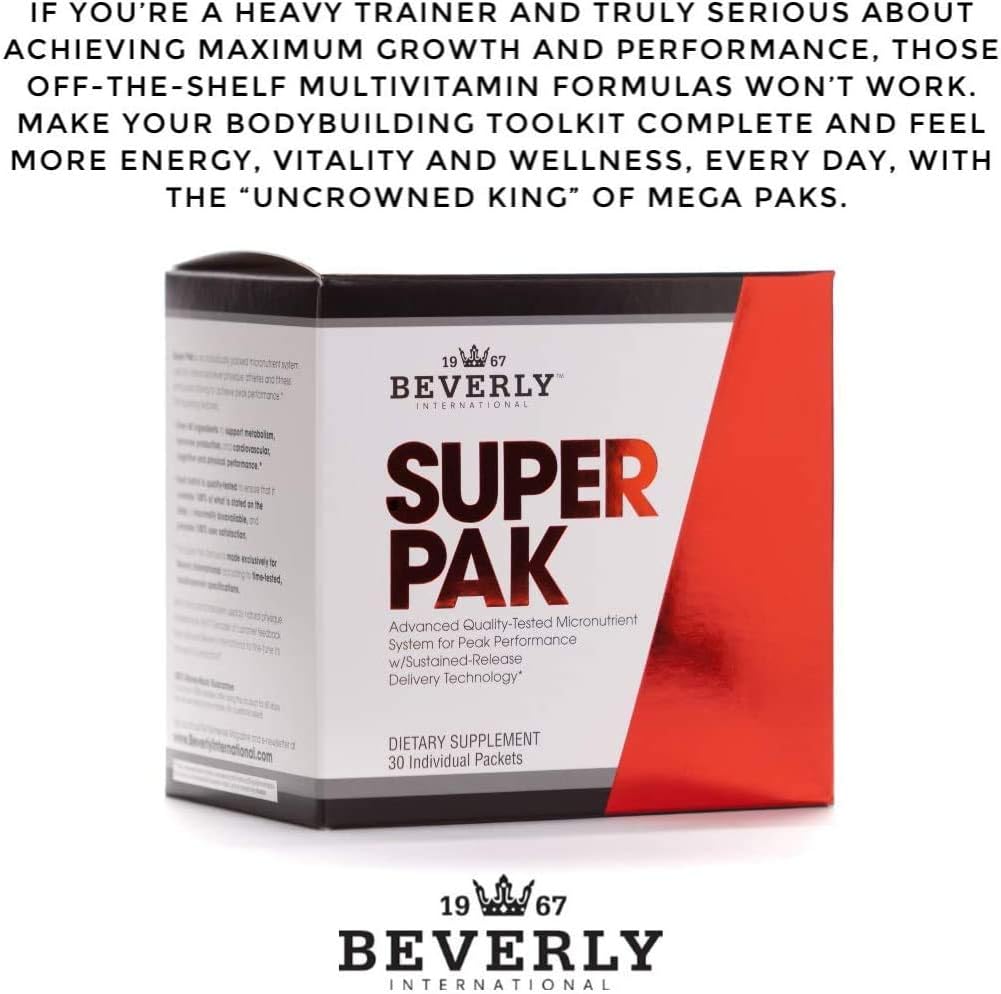 Beverly International Super Pak. 30 Packs. High-Potency Multivitamin, Daily Pack for Energy, Performance, Immune System Health. Custom-formulated for Athletes, Active Men and Women since 1970. : Health & Household
