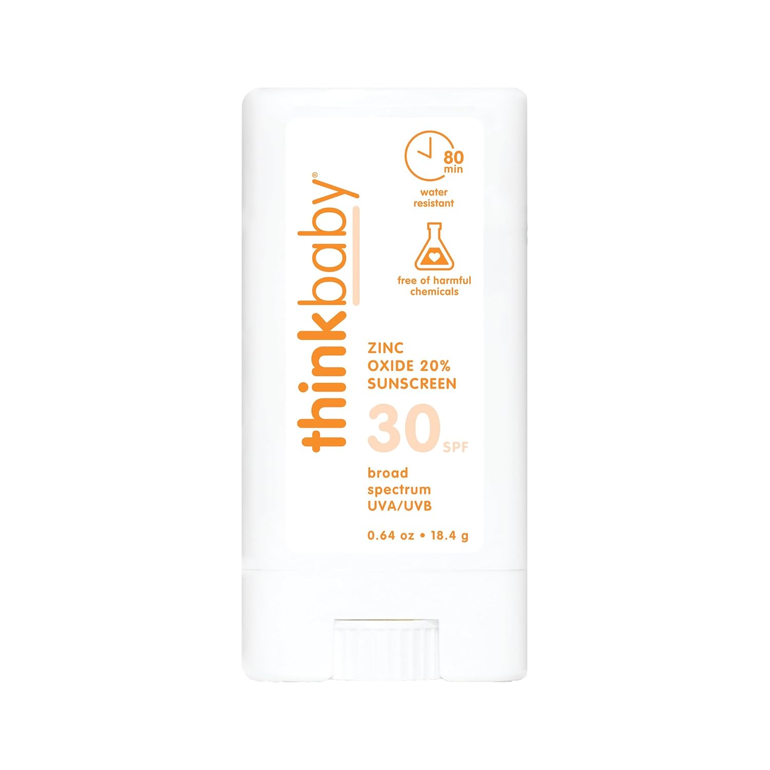 Thinkbaby Spf 30 Sunscreen Stick – Safe, Natural, Water Resistant Sun Cream For Babies, Kids & Adults – Mineral Uva/Uvb Sun Protection – Reef Friendly Travel Stick, 0.64Oz